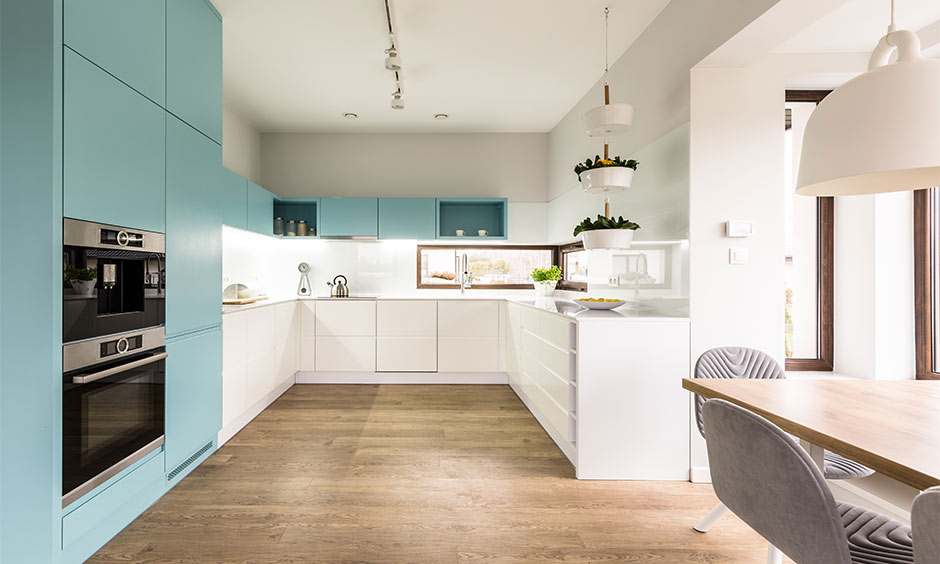 Average green and white modular kitchen cost for Ahmedabad homes