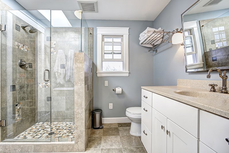 Bathroom floor tiles with a rustic look in light brown colour for patterned bathroom floor tiles