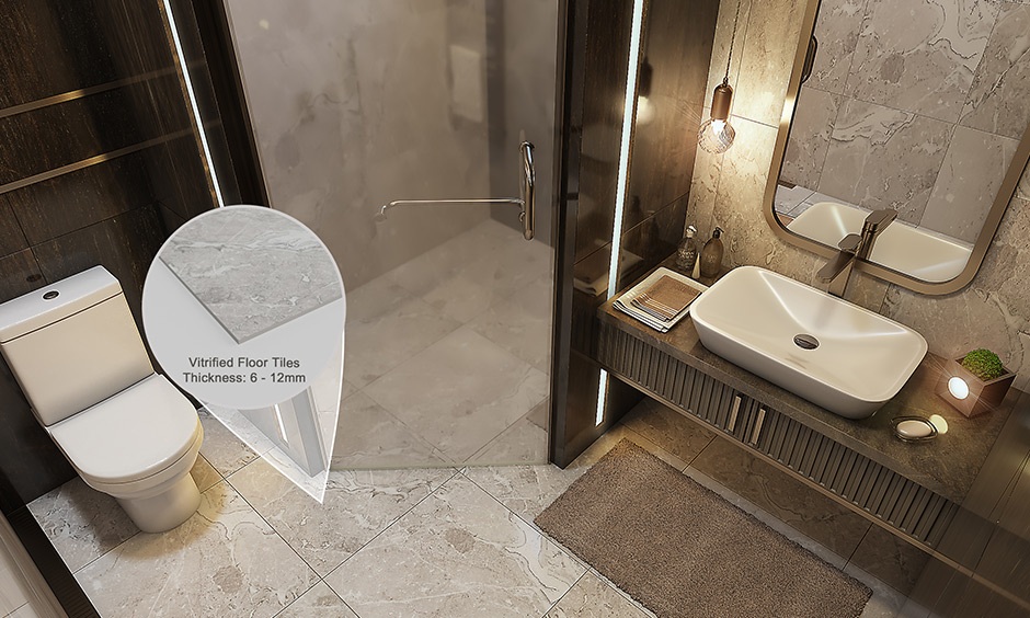 Anti-skid vitrified bathroom floor tiles with slip-resistant surface for wet areas