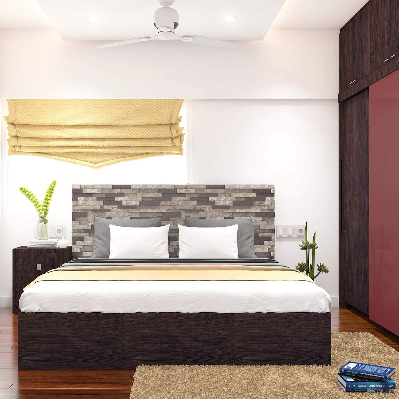 Perfect bedroom accessories checklist for your taste with a bed that you can relate to with plants and a wall mounted cupboard