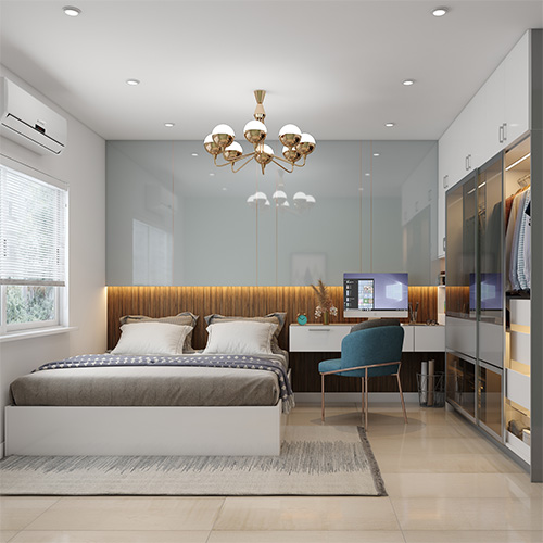 Bedroom design in Gachibowli Hyderabad designed a bedroom with study corner
