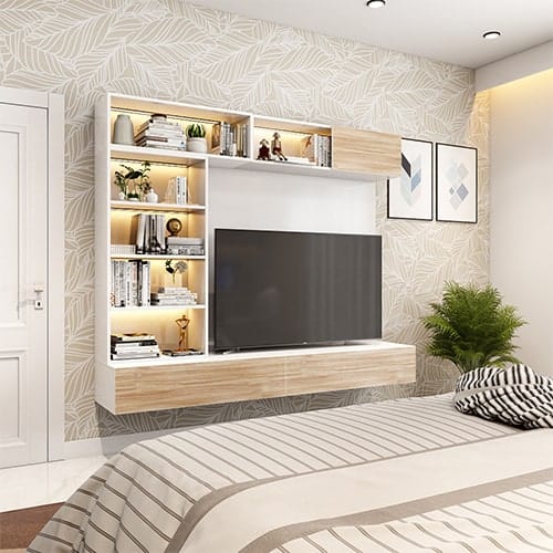 Bedroom designers in Noida Uttar Pradesh designed a bedroom with a tv unit