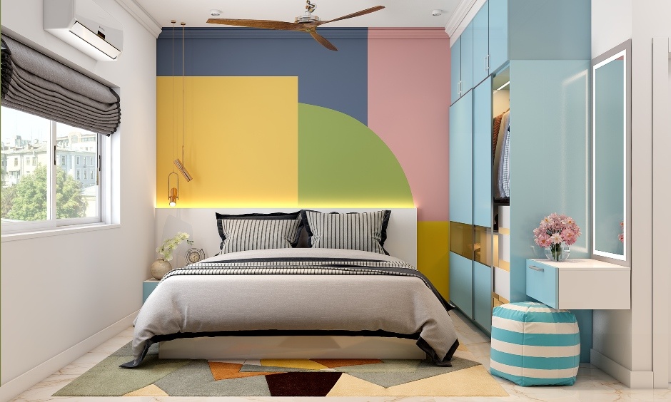 Bedroom wall design with colour psychology showcasing light shades for small rooms and deep tones for intimacy.