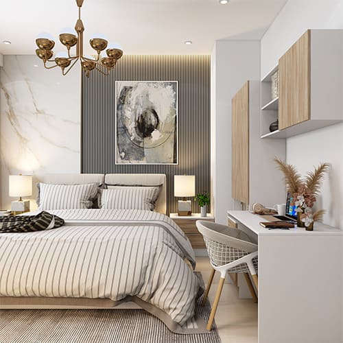 Best home interior designers in Coimbatore designed a bedroom with study unit
