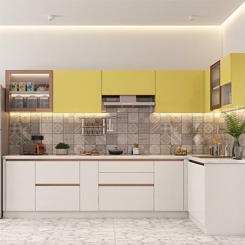 Best interior designers in Banjara Hills designed a l shaped modern kitchen with storage