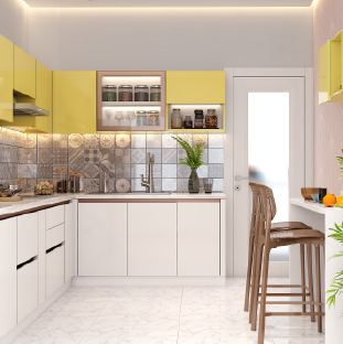 Best modular kitchen in Delhi in a modern style with a breakfast counter