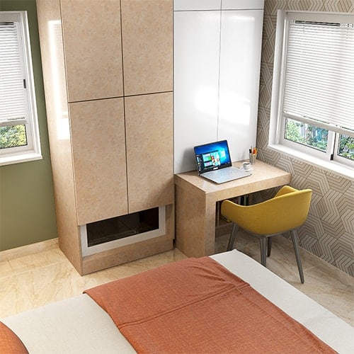 Budget interior designers in Noida designed a wardrobe with a pull-out study table