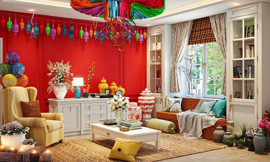 Lohri decoration at home with colorful dupattas