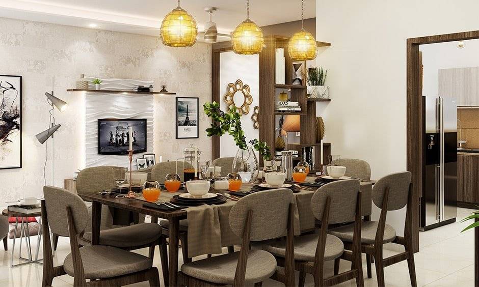 Dining room decor ideas with designer lights as major focal point