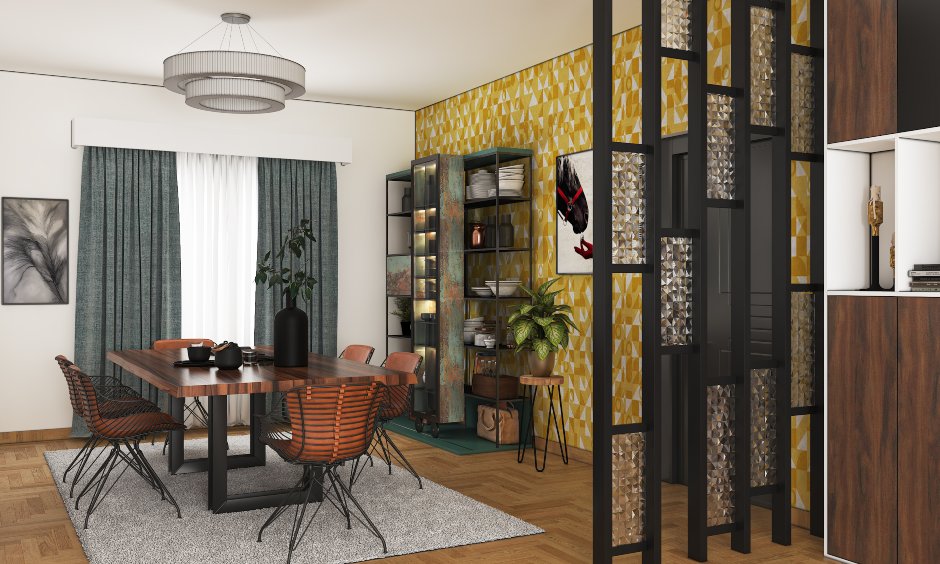 Dining Room design in industrial style to enhance dining room interiors of indian homes.