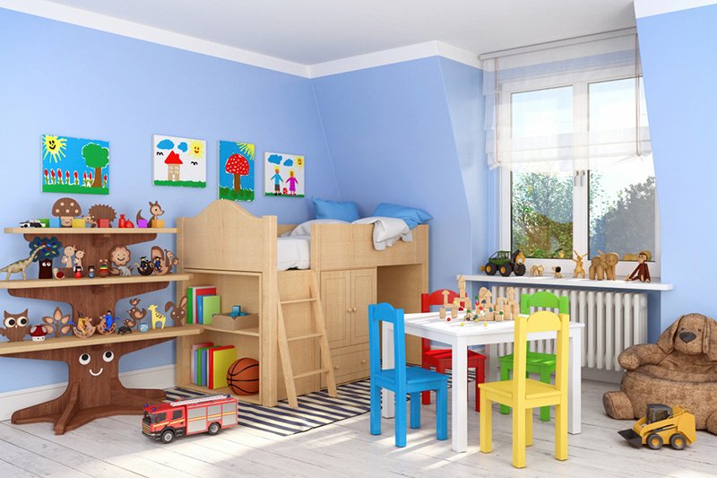 Loft-bed cum kids study table DIYed under the sleeping area