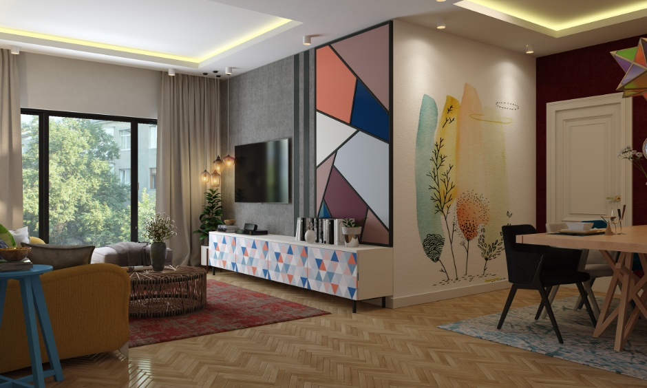 Bold colour-blocking, playful patterns and vibrant accents create a joyful dopamine decor space.