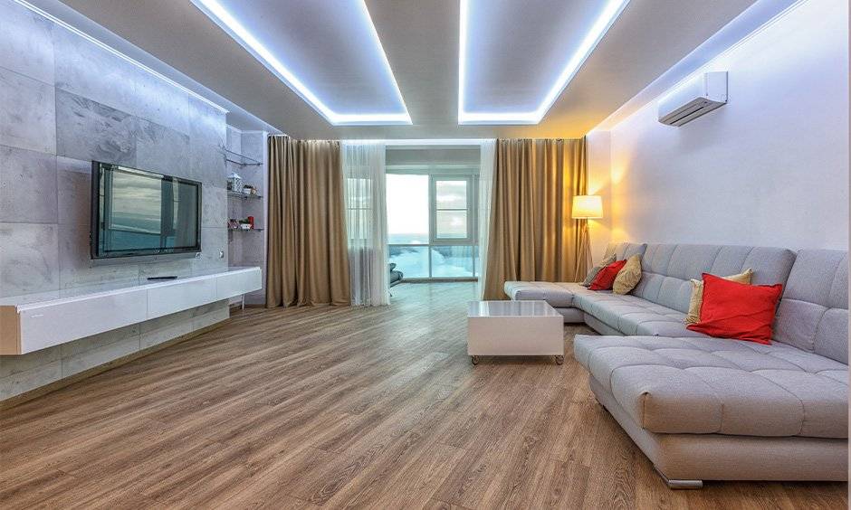 Simple pop design for drawing room with sophisticated lighting which gives disco vibes