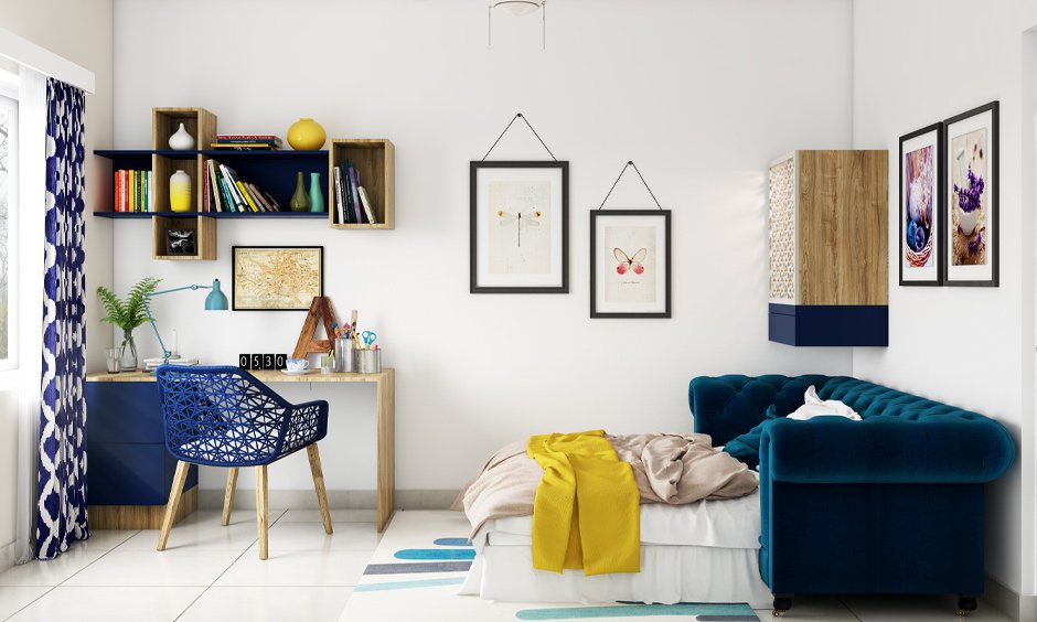 Easy kids’ room decor concept: plush pull-out sofa cum bed is comfortable and compact, making it ideal for small homes