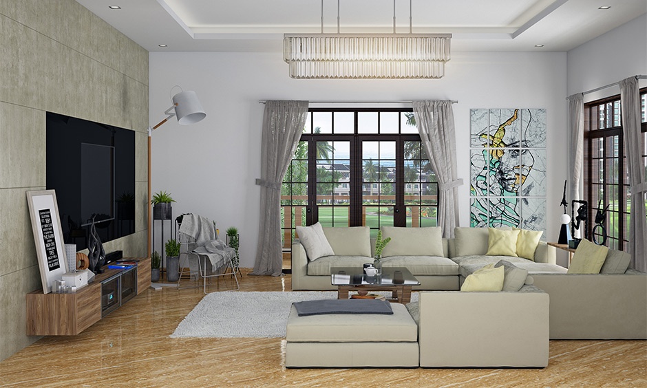 Creative floating sofa layouts with rugs and tables to define stylish seating zones.