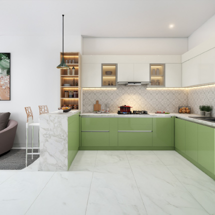 G-shaped kitchen design for independent houses in Chennai