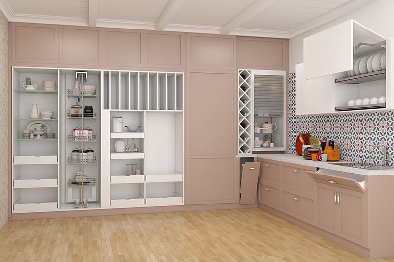 Glass shelves for kitchen by using glass mixed in with metal and wood, it's an innovative idea for kitchen shelves