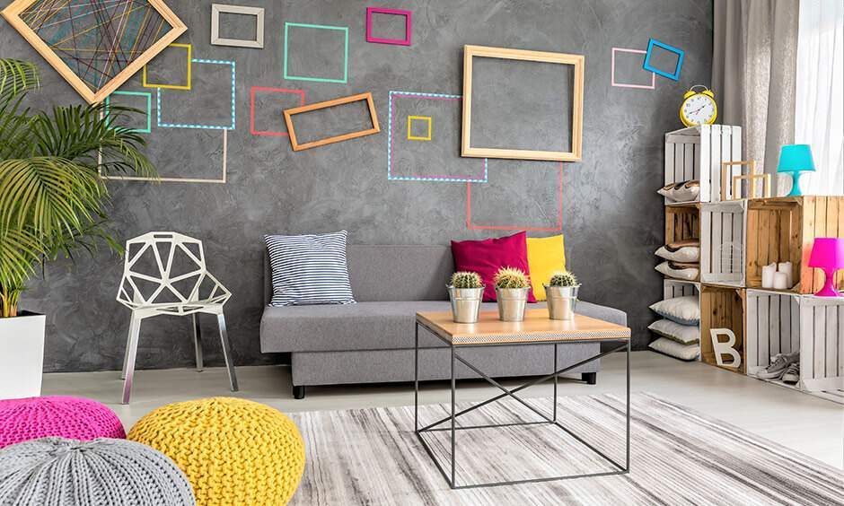 Shades of grey wall colour design for drawing room