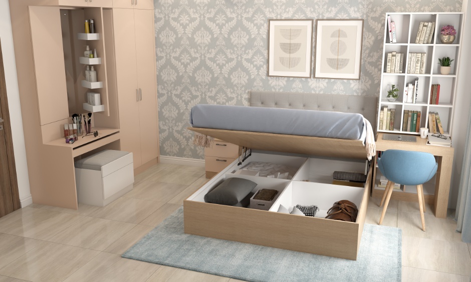 Futuristic interior design ideas for home with smart tech, multifunctional furniture, and calm tones.