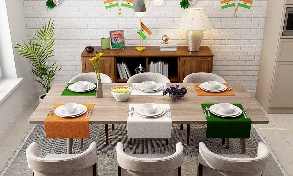 Independence day decoration 2022 for your dining room with a tri-coloured salad and napkins