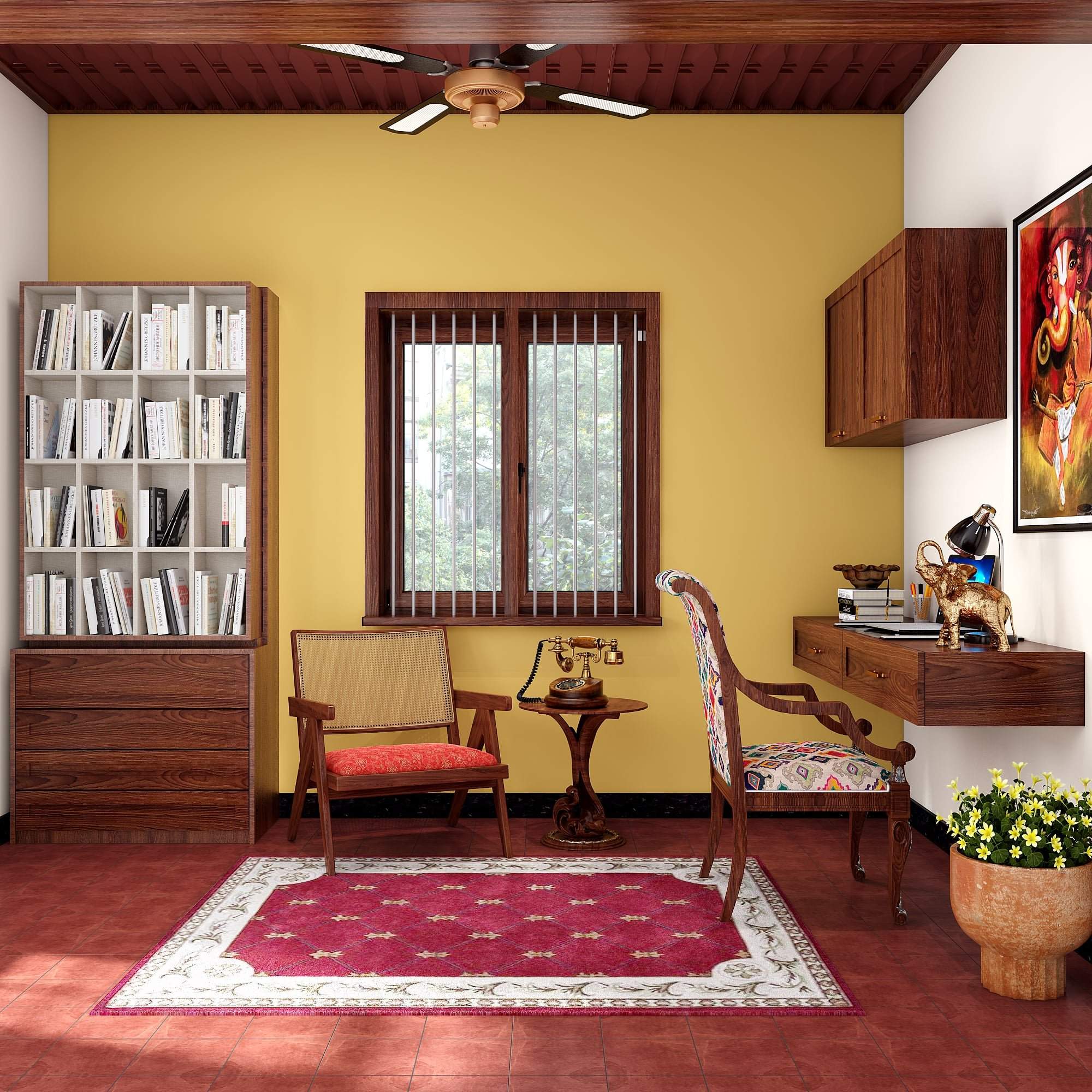 Interior designers in Thoraipakkam created a modern bookshelf with storage