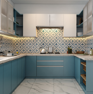 Modern U-shaped kitchen interior design in Bhubaneswar