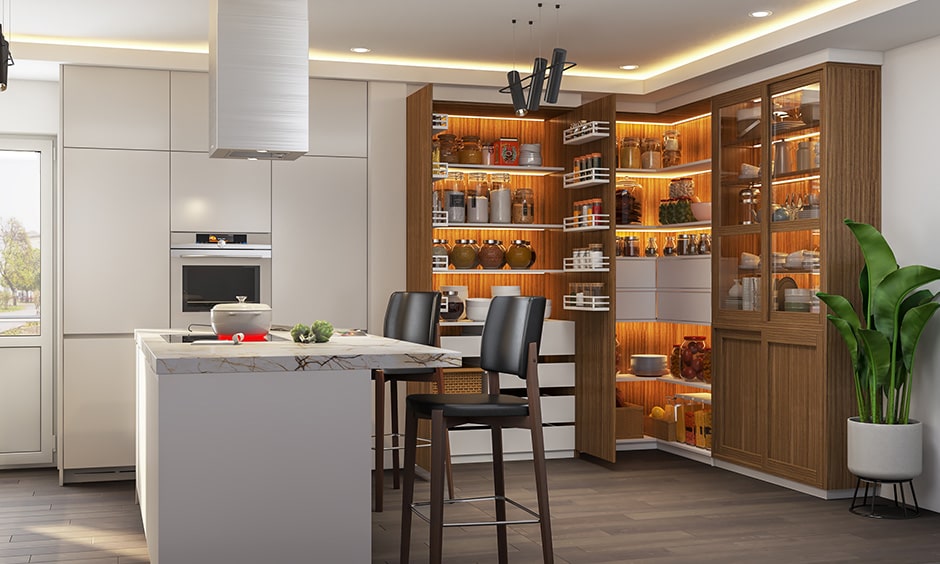 Kitchen pantry design ideas with a l-shaped kitchen pantry design