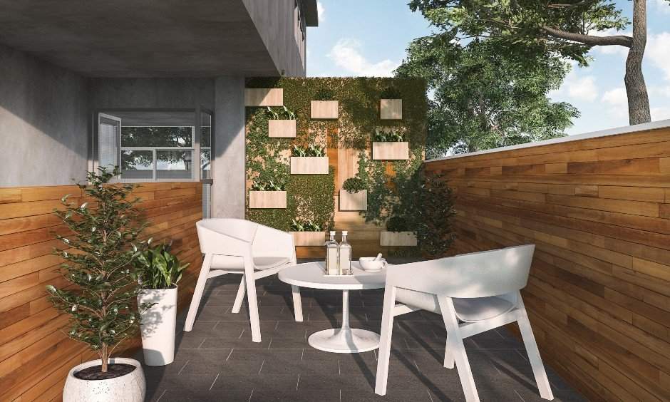 Apartment balcony safety grill designed with high wooden is excellent for ensuring privacy and safety.