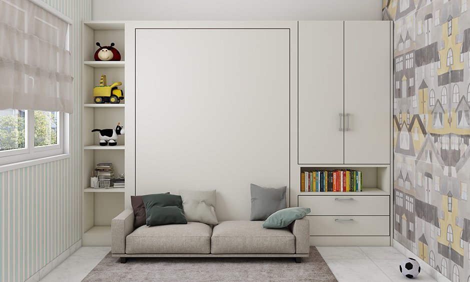 Multipurpose piece of furniture with a space saving bed with a sofa for 1bhk or studio apartment