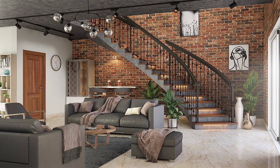 Curved staircase with warm LED step lighting highlighting modern staircase designs for homes and safe night movement