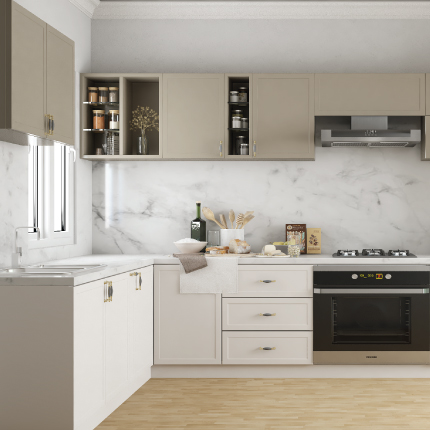 Modular kitchen company in Navi Mumbai designed a modern kitchen with neutral cabinets.