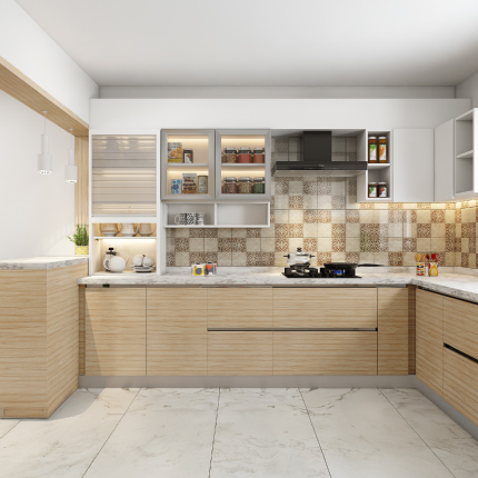 Modular kitchen design cost in Bhubaneswar for veneer finish starts at ₹4 Lakhs