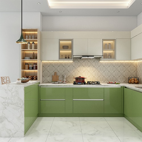Modular kitchen design in Faridabad with a breakfast counter