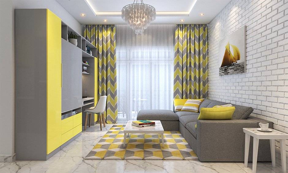 Multifunctional furniture arrangement in a rectangular living room adds an extra dimension to your space