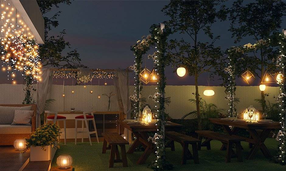 New year 2024 eve party decoration with a different types of lights