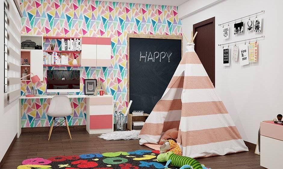 Study table design for kids in pastel theme