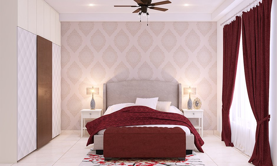 Purple curtains for bedroom where white is the best wall colour combination