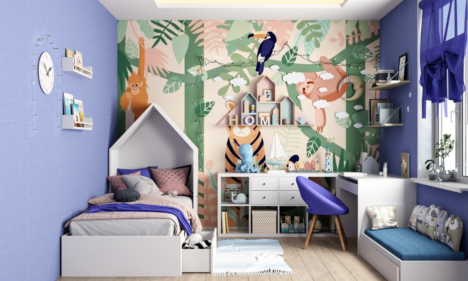 Simple kids' room wall painting design, which is inspired by nature