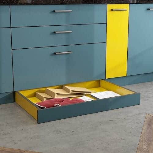 Skirting drawer to save space in kitchen, used by best interior designers in Mysore