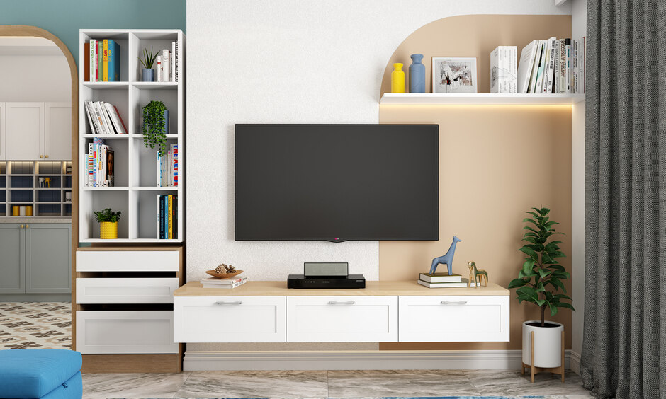sleek modern living room with tv