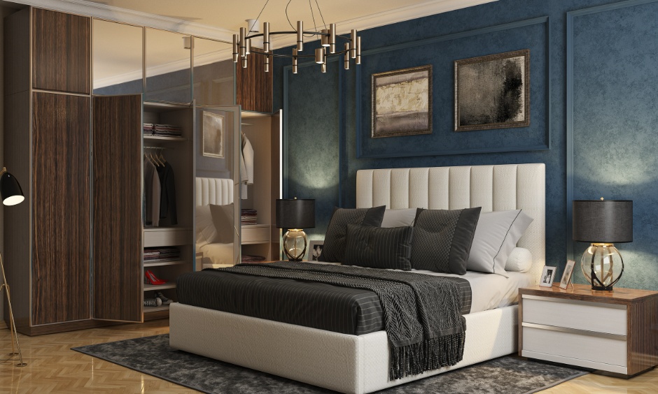Small bedroom ceiling design, which is integrated with storage solutions, and makes the space look crowded