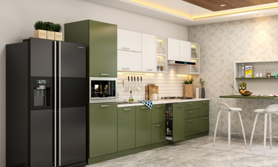 Efficient kitchen layout with modular components illustrates practical trends in space-saving design.