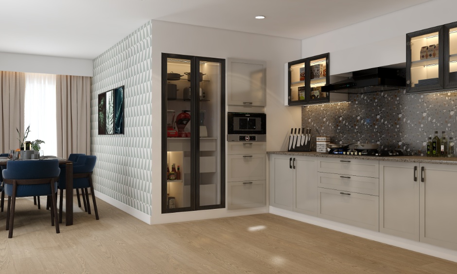 Smart corner optimisers in a kitchen demonstrate innovative trends for small space design.