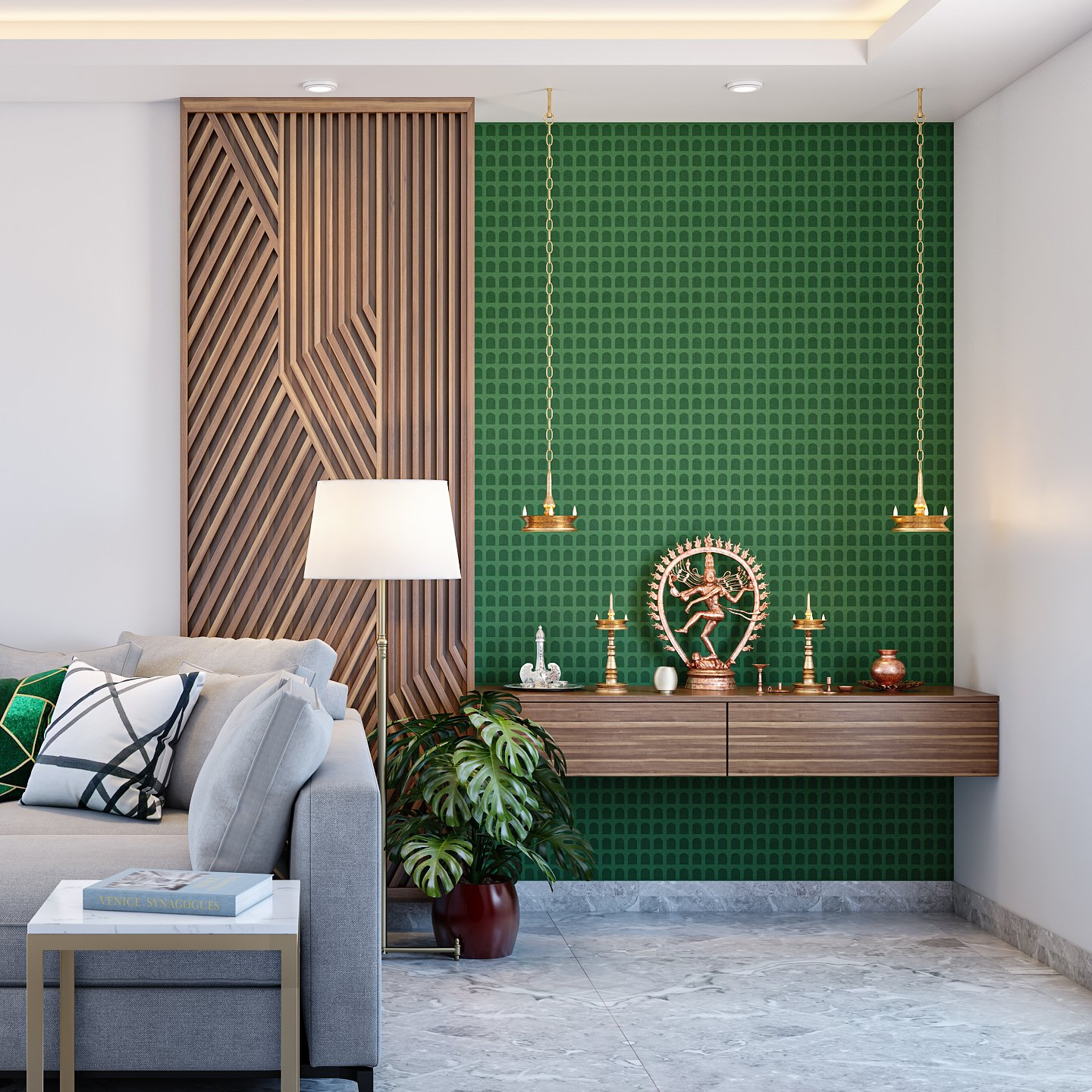 Space-saving design solutions in Anna Salai Chennai featuring a wall-mounted pooja unit