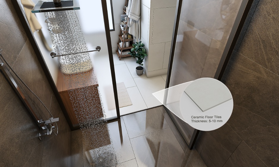 Large light bathroom tiles that make a small bathroom feel bigger with fewer grout lines