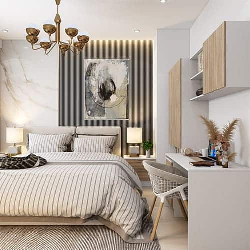 Top home interior designers in Gandhinagar designed a bedroom with study unit