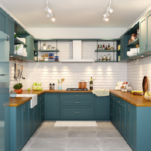 U shaped modular kitchen design for villas in Bhubaneswar