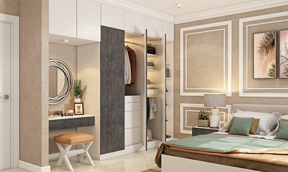 3 door wardrobe design finished in slate with a minimalistic look